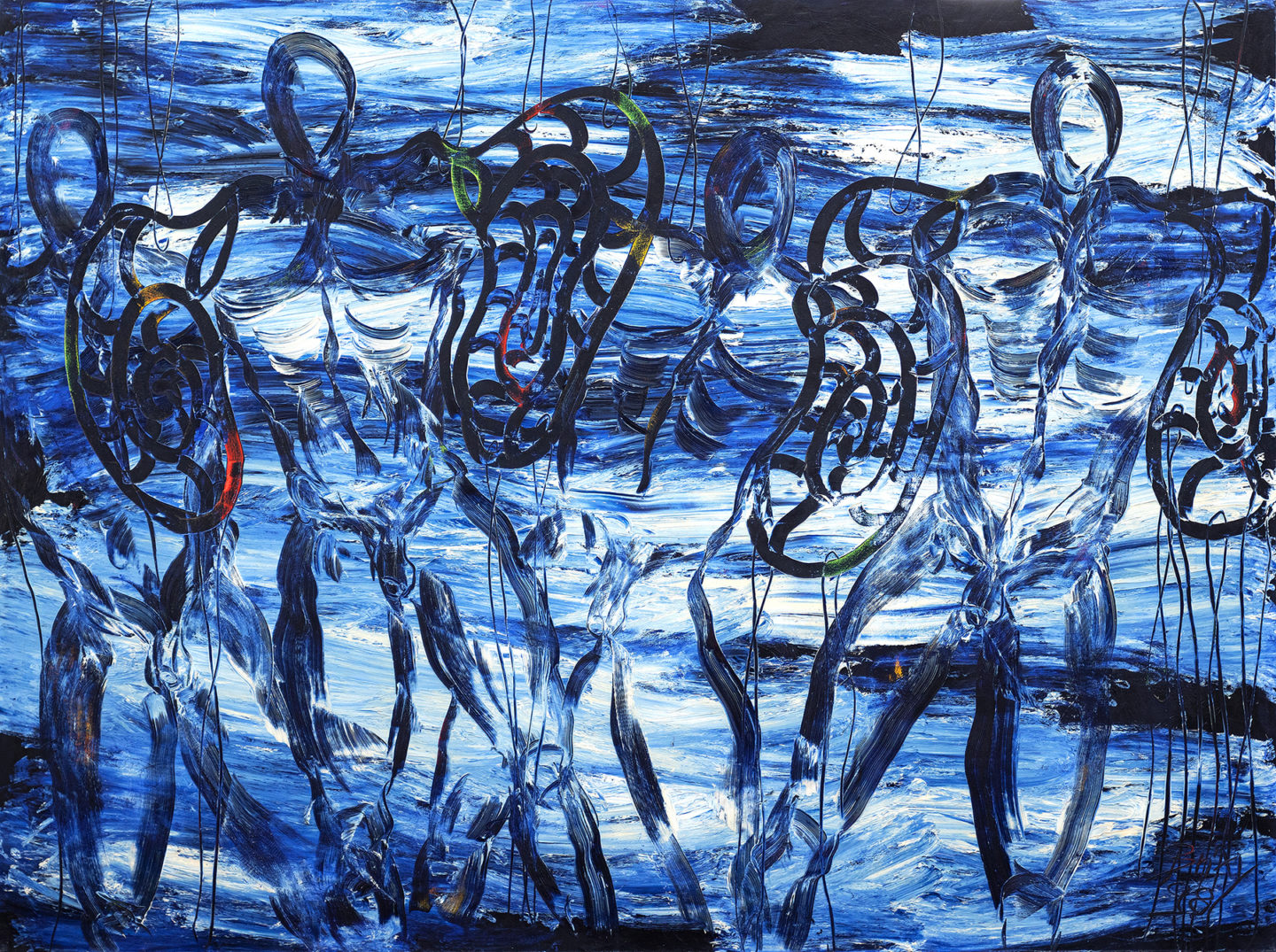 Blauer Schneckenengel, 1998, Öl auf Nessel, 180 x 240 cm